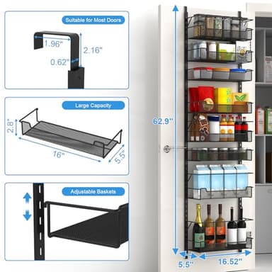 VyGrow Over the Door Pantry Organizer, 8-Tier Over the Door Organizer with Adjustable Basket, Pantry Door Organization for Pantry Kitchen Storage Room Spice Rack, Black - Image 3