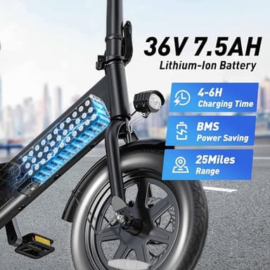 DYU Electric Bike for Adults Teens, Folding Electric Bicycle,Commuter City E-Bike with 500W Motor and 36V 7.5Ah Battery,3 Levels Assist, Dual Disc Brakes, 16" Foldable ebike with Pedals - Image 3