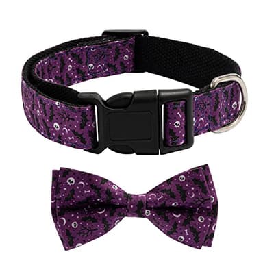 TDTOK Halloween Dog Collar with Bowtie Adjustable Halloween Spooky Dog Collar with Eco Friendly Plastic Buckle Spooky Skull Bat Tree Moon Pumpkin Dog Collar for Small Medium Large Dogs - Image 1