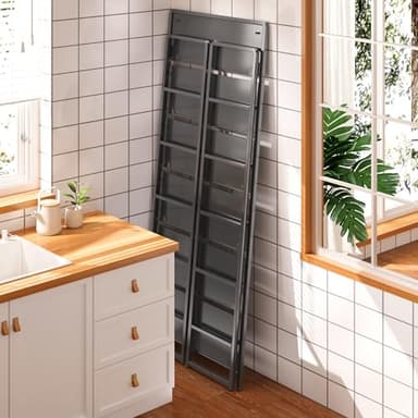 4NM No Assembly 6 Tiers Folding Bookshelf Storage Shelves Vintage Bookcase Standing Racks Study Organizer Home Office (All Black) - Image 4