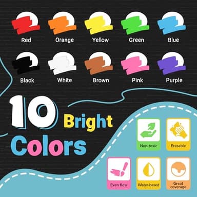 Window Chalk Markers for Glass Washable, 10 Colors Jumbo Liquid Chalk Marker with 10mm 3 in 1 Nib Thick Wide Tips, Big Chalkboard Markers, Car Paint Pen for Auto, Bistro, Mirror, Poster, Blackboards - Image 3