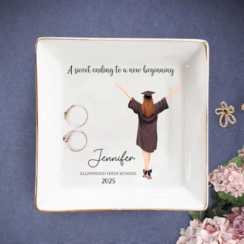 IZI POD Personalized Graduation Jewelry Dish, A Sweet Ending to a New Beginning, Graduation Senior Class of 2025, Gifts for Her, Women, Best Friends /1 - Image 1