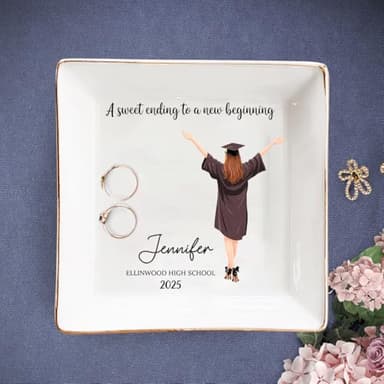 IZI POD Personalized Graduation Jewelry Dish, A Sweet Ending to a New Beginning, Graduation Senior Class of 2025, Gifts for Her, Women, Best Friends /1 - Image 1