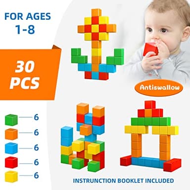 Magnetic Blocks, 1.41 inch Large Magnetic Building Blocks for Toddlers 3 4 5 6 7 8 Years Old Boys Girls Magnet Cubes for Kids 1-3 Montessori Toys STEM Preschool Educational Building Cube 30 Pcs - Image 5