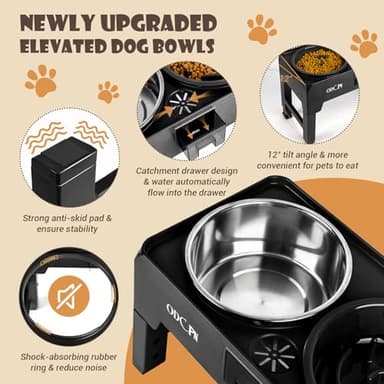 Elevated Dog Bowls, Dog Feeder with 2 Stainless Steel Bowls & 1 Slow Feeder Bowls, 6 Heights Adjustable Raised for Medium Large Dogs, Non-Slip Dog Food Stand & Catchment Drawer Design - Image 2