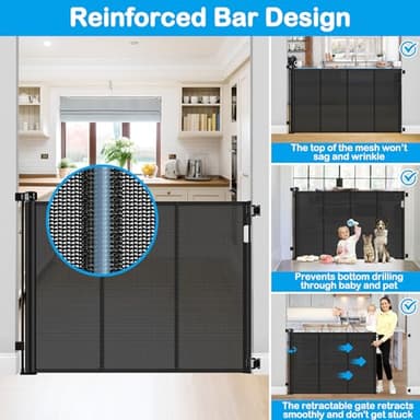 Reinforced 42" Tall X 80" Wide Retractable Dog Gate for Hallway Extra Tall Baby Gates for Dogs Indoor High Reinforced Bar Retractable Baby Gates for Doorways Extra Wide Pet Gate Outdoor, Black - Image 4