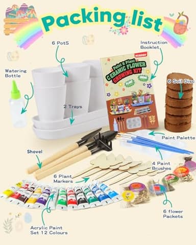 RGBDOT Kids Gardening Set Paint and Plant Stoneware Flower Growing Kit with 6 Pots and Gardening Tools Arts and Crafts for Kids Ages 8-12 Best Children’s Day Gift for Girls Boys Ages 5 6 7 8 9 10 - Image 2