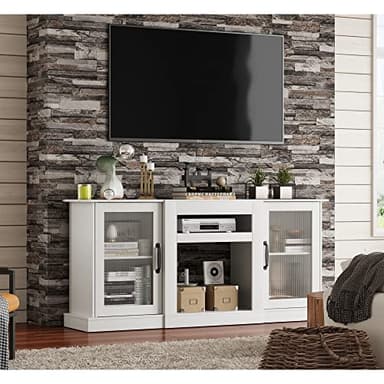 WLIVE Retro TV Stand for 65 inch TV, TV Console Cabinet with Storage, Open Shelves Entertainment Center for Living Room and Bedroom, White - Image 2