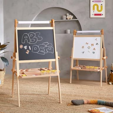 Tiny Land Easel for Kids, Double-Sided Magnetic Easel, Adjustable Wooden Kids Art Easel with Paper Roll, Learning-Toy for 3,4,5,6,7,8 Years Old Boy & Girls - Image 1