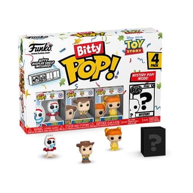 Funko Bitty Pop Toy Story - Forky 4PK - Forky, Woody, Gabby Gabby and A Surprise Mystery Mini Figure - 0.9 Inch (2.2 Cm) Collectable - Stackable Display Shelf Included - Gift Idea - Cake Topper - Image 1