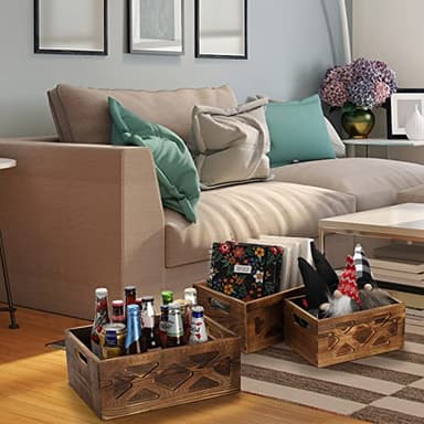 Fasmov 3 Pack Wood Nesting Storage Crates with Handle, Wood Crates Rustic Decorative Wooden Crates Nesting Storage Container Box Decorative Basket Bins for Fruit Vegetable Laundry Farmhouse, 3 Sizes - Image 7