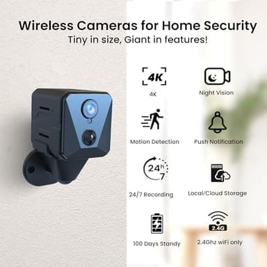 Funstorm 2025 Upgraded Security Camera, 4K HD Mini Nanny Cam for Home with Night Vision, WiFi Indoor Camera, 100 Days Long Battery Life, Motion Detection, Remote Viewing, Wireless Surveillance Cam - Image 2