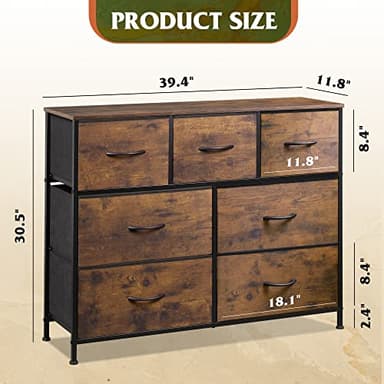 WLIVE 7 Drawer Dresser TV Stand, Entertainment Center, Media Console Table with Metal Frame and Wood Top for TV up to 45 inch, Chest of Drawers for Bedroom, Living Room, Rustic Brown Wood Grain Print - Image 3