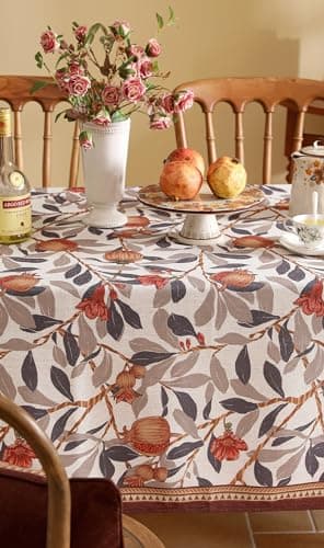 patdrea Designer Brown Tablecloth for Rectangle Tables,Framhouse Linen Pomegranates Leaves Pattern Linen Tablecloth,Fall Fruits Table Cover Cloth Decor for Kitchen Dining Christmas,67"*118" - Image 8
