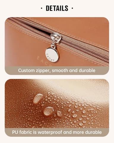 EACHY Travel Makeup Bag, Large Capacity Cosmetic Bags for Women, Waterproof Portable Open Flat Toiletry Bag Make up Bag with Divider and Handle, Gifts for Women (Large-Brown, Large) - Image 7