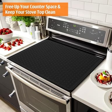 Silicone Stove Top Covers for Electric Stove, 28" x 20" Stovetop Cover, Dish Drying Mat XL for Kitchen, Stove Mat Protector, Heat Resistant Cooktop Cover, Flat Range Stovetop Protector, Black - Image 2