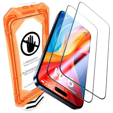 UniqueMe for iPhone 15 Pro Screen Protector - [Military Grade Shatterproof & 9H+ Hardness] Screen Protector 15 Pro Tempered Glass Full Coverage Protection, Easy Installation, 2 Packs - Image 1