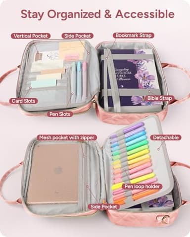 Bible Journaling Kit – Quilted Bible Cover Case for Women, 31 Highlighters, 75 Tabs, Bible Study Supplies & Christian Gift for Women and Teens (Shoulder Strap, Blush Pink - Image 6