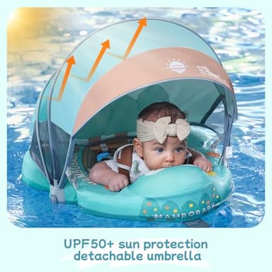 Mambobaby Float with Canopy and Tail New Upgraded Non-Inflatable Baby Pool Float Mambo Float Swim Trainer Solid Infant Swim Float Adjustable Pearl Foam Baby Swim Ring - Image 6