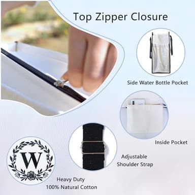 BeeGreen Birthday Gifts for Women Her, Initial Tote Bag for Mom, Mother Coworkes Teacher, Personalized Beach Bags with Make-up Bag, Large Canvas Totes with Zipper and Shoulder Straps Letter M - Image 4