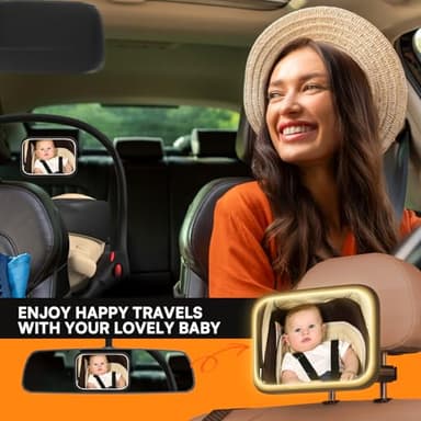 Semxnly Baby Car Mirror with Light - Rechargeable Baby Mirror for Car with Remote Control, Clear Vision, 360° Rotation Rear Facing Car Seat Mirror, Shock and Shatter Resistant - Image 4