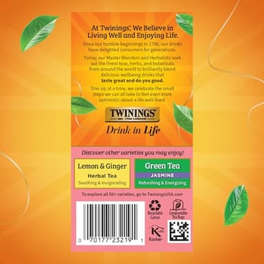 Twinings Raspberry & Lemon Herbal Tea Individually Wrapped Bags, 20 Count (Pack of 6), Fruity & Zesty, Naturally Caffeine-Free, Enjoy Hot or Iced, 120 Teabags - Image 5