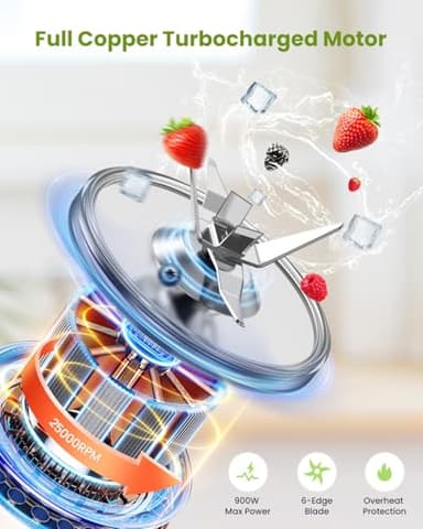 Lampick Blender for Smoothie, 900W Personal Blender for Shakes and Smoothies with 2 * 22oz BPA Free Portable Cups, Small Juicer for Protein Shake, Baby Food, Frozen Drink - Image 2