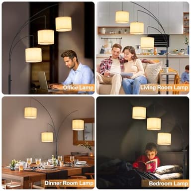 DLLT Modern Floor Lamp for Room: 3-Light Black Tree Dimmable Floor Lamps with Beige Shades for Living Room - Arc Standing Lamp for Bedroom - Tall Floor Lamp for Office Corner 3 LED Bulbs Included - Image 2