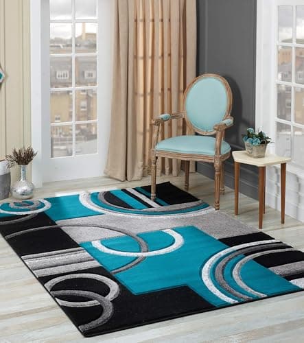 GLORY RUGS Area Rug Modern Soft Hand Carved Contemporary Floor Carpet with Premium Fluffy Texture for Indoor Living Dining Room and Bedroom Area (Turquoise, 5x7) - Image 1