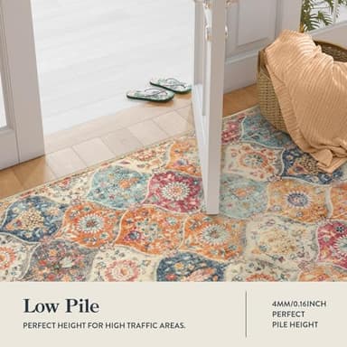 Lahome Moroccan Hallway Runner Rug, 2'5''x8' Ultra-Thin Washable Runners for Hallways Kitchen, Oriental Laundry Room Rug Non-Slip Vintage Long Carpet for Entryway Bedroom Bathroom, Cream/Multi - Image 3