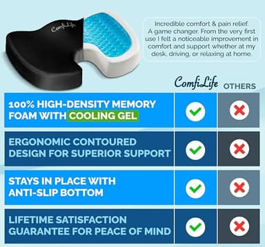 ComfiLife Premium Gel & Memory Foam Seat Cushion – Doctor Recommended Office Chair Cushion, Car Seat Cushion – Chair Cushions for Back & Sciatica Pain Relief – Seat Cushions for Office & Desk (Black) - Image 8
