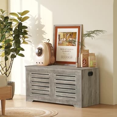 DINZI LVJ Storage Chest, Flip-Top Wooden Toy Box with 2 Safety Hinges, Retro Entryway Shoe Bench, Sturdy Large Storage Trunk for Living Room, Bedroom, Toddler Room, Easy Assembly, Grey Wash - Image 6