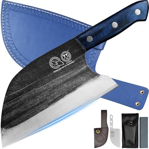 XYJ Authentic Since 1986,Ancient Forged Butcher Knives,Serbian Chef Knife With Sheath,Tiny Knife,Chinese Vegetable Meat Cleaver For Kitchen Camping Outdoor,Full Tang,High Carbon Steel (8 inch) - Image 1