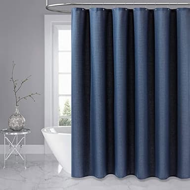 Dynamene Extra Wide Shower Curtain - 180 Inch Wide Waffle Weighted Thick Cloth Bathroom Shower Curtain, Neutral Heavy Duty Hotel Shower Curtain Set with 32 Plastic Hooks,180x72, Navy Blue - Image 6