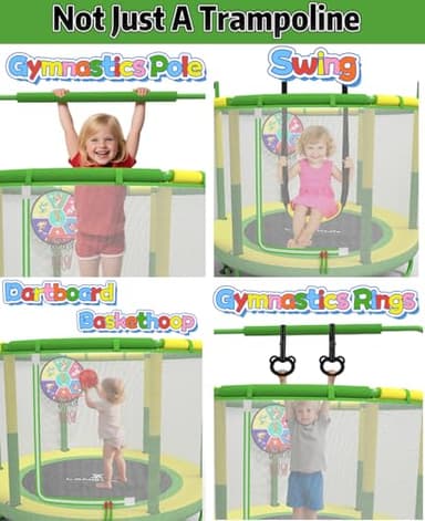 60" Trampoline for Kids, 5ft Toddler Mini 6-in-1 Trampoline Indoor Outdoor with Swing, Basketball Hoop, Dart Board, Rings, Christmas Toys Birthday Gifts for Girls Boys - Image 5