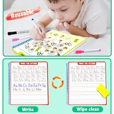 HOQEEWIPE Preschool Learning Activities - 60 Reusable Cards, Pre-K Kindergarten Workbook, Autism Supplies Montessori Educational Game, Sight Words & Handwriting Practice Book for Kids Ages 3 4 5 6 - Image 4
