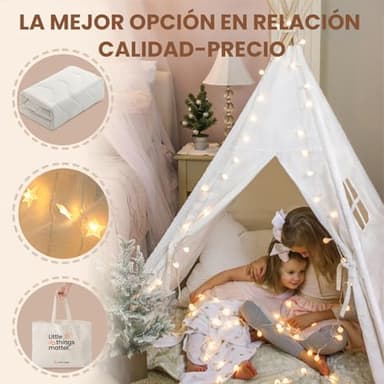 Tiny Land Teepee Tent for Kids – 100% Cotton Play Tent with Padded Mat & Star Lights, Foldable with Carry Bag, Indoor Play Tent for Girls & Boys - Image 2