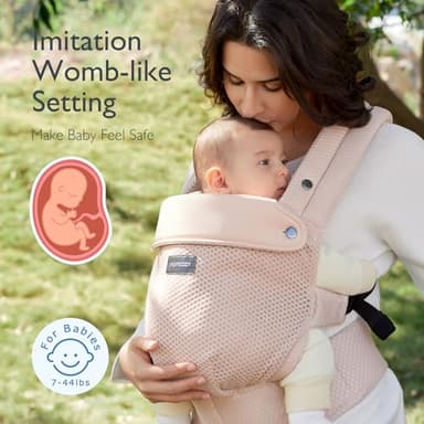 Momcozy Breathable Mesh Baby Carrier, Ergonomic and Lightweight Infant Carrier for 7-44lbs with Enhanced Lumbar Support, All Day Comfort for Hands-Free Parenting, Air Mesh-Pink - Image 8