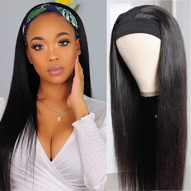 TNICE Headband Wig Human Hair Straight 22 Inch Headband Wigs for Black Women Glueless None Lace Front Human Hair Wigs Brazilian Virgin Hair Machine Made Headband Wigs 150% Density Natural Color - Image 1