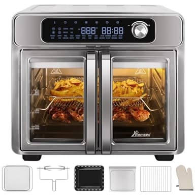 Romswi 26QT French Door Air Fryer Toaster Oven Combo, 24 Cooking Functions and Digital Controls, Fits 12" Pizza, 6 Slices of Toast, Rotisserie 6lb Chicken, 6 Accessories Included - Image 1