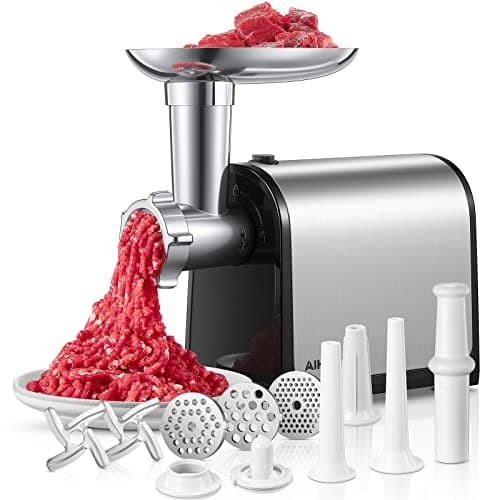 Electric Meat Grinder, Sausage Stuffer with 3 Sausage Tubes, 2 Blades, 3 Plates, 3200W Max, Meat Grinder Heavy Duty for Home Kitchen Use, Stainless Steel (Black) - Image 1
