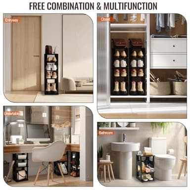 TRZZ 8-Tier Small Shoe Rack, Vertical Narrow Stackable Organizer with Removable Partition, Efficient Shoe Storage for Closet, Entryway, and Small Spaces (Black) - Image 7