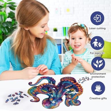 Qiuenisray 500 Piece Puzzles for Adults, Wooden Octopus Jigsaw Puzzles Royal Unique Shape Ocean Puzzle, Irregular Wood Puzzles Creative Gift for Adults and Kids Family Game (16.9x16.9 in) - Image 4