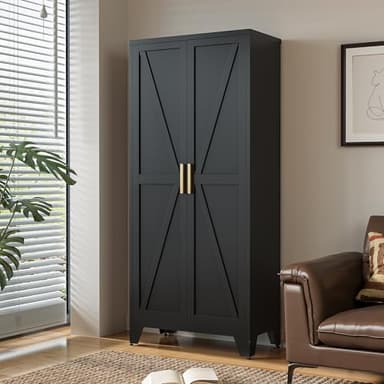 71" Tall Metal Storage Cabinet with 2 Doors and 4 Adjustable Shelves, 5-Tier Kitchen Pantry Storage Cabinet for Kitchen, Living Room, Dining Room and Office, Black - Image 6