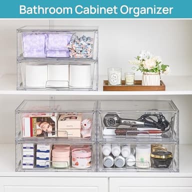 Vtopmart 2 Pack Large Stackable Storage Drawers,Easily Assemble Clear Acrylic Bathroom Closet Undersink Organizers,Plastic Storage Bins for Cabinet,Kitchen Pantry,Medicine Organization - Image 5