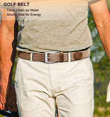BULLIANT Belt for Men 2Pack,Mens Gift Stretch Braided Web Belt Elastic for Casual Golf Jeans,1 3/8"(Black/Beige,42"-46" Waist Adjustable) - Image 2