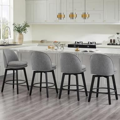 Counter Height Barstools 26 inch Upholstered Swivel Bar Stools with Back and Wood Legs for Kitchen Island,Set of 4,Dark Grey Fabric-Armless - Image 9