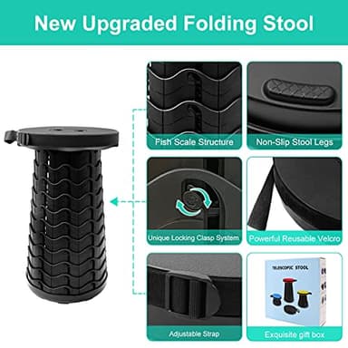 Coideal Retractable Folding Stool Upgraded - Portable Lightweight Collapsible Stool Telescoping Chair Seat Adjustable Height with Load 400 lbs for Adult Camping Travel Fishing Outdoor - Image 3