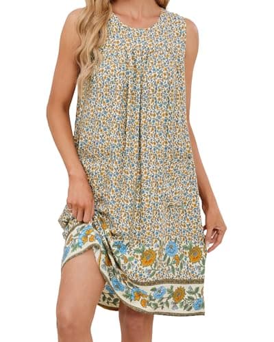 POGTMM Women Sleeveless Shift Dress Sundress Floral Print House Dresses for Women with Pockets (XL, D4-Apricot) - Image 1