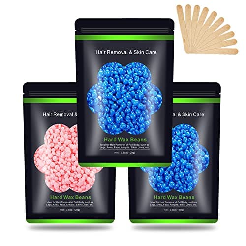 Wax Beads for Hair Removal 10.5 oz (300 g), Auperwel Hard Wax Beads for Sensitive Skin Brazilian, Face, Bikini, Eyebrow, Legs, Painless Waxing Beads for Women Men, 3 packs Wax Kit with 10 Wax Sticks - Image 1